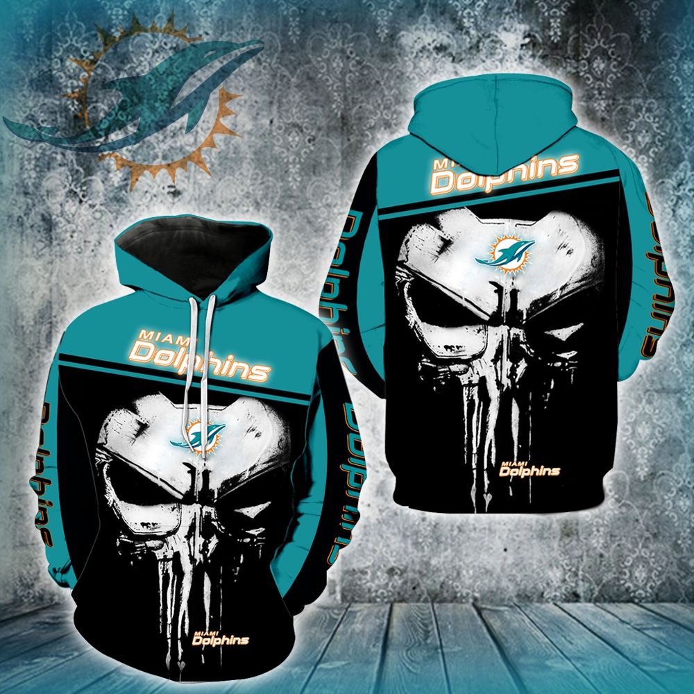 3D DIGITAL PRINT SPORTS PULLOVER HOODIES PUNISHER & MIAMI DOLPHINS