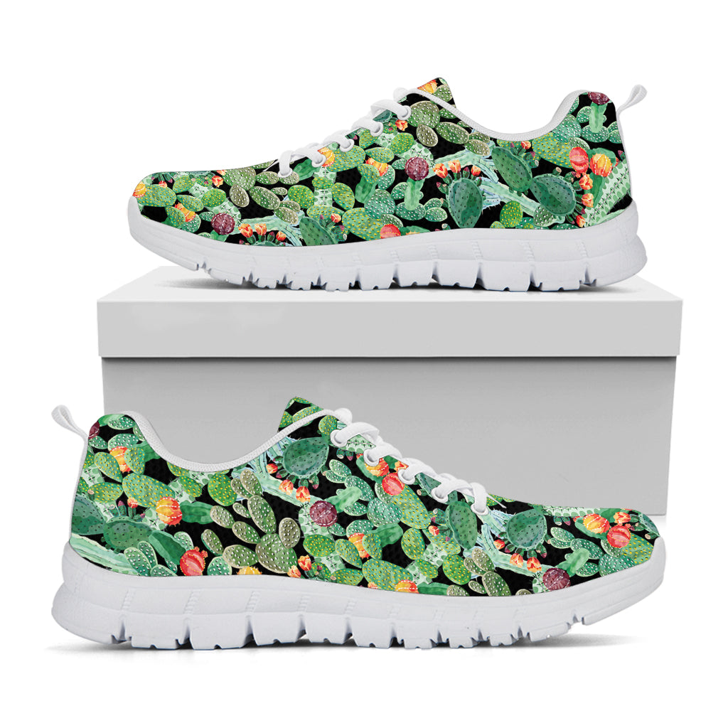 Watercolor Cactus Plant Print White Sneakers