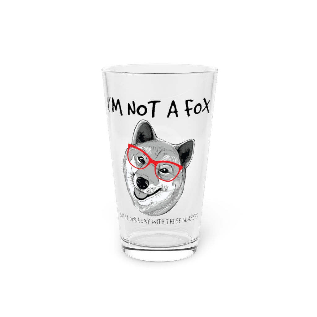 Beer Glass Pint 16Oz  Humorous Foxy Looking Shiba Inu Illustration Tee Shirt Gift | Hilarious Dog