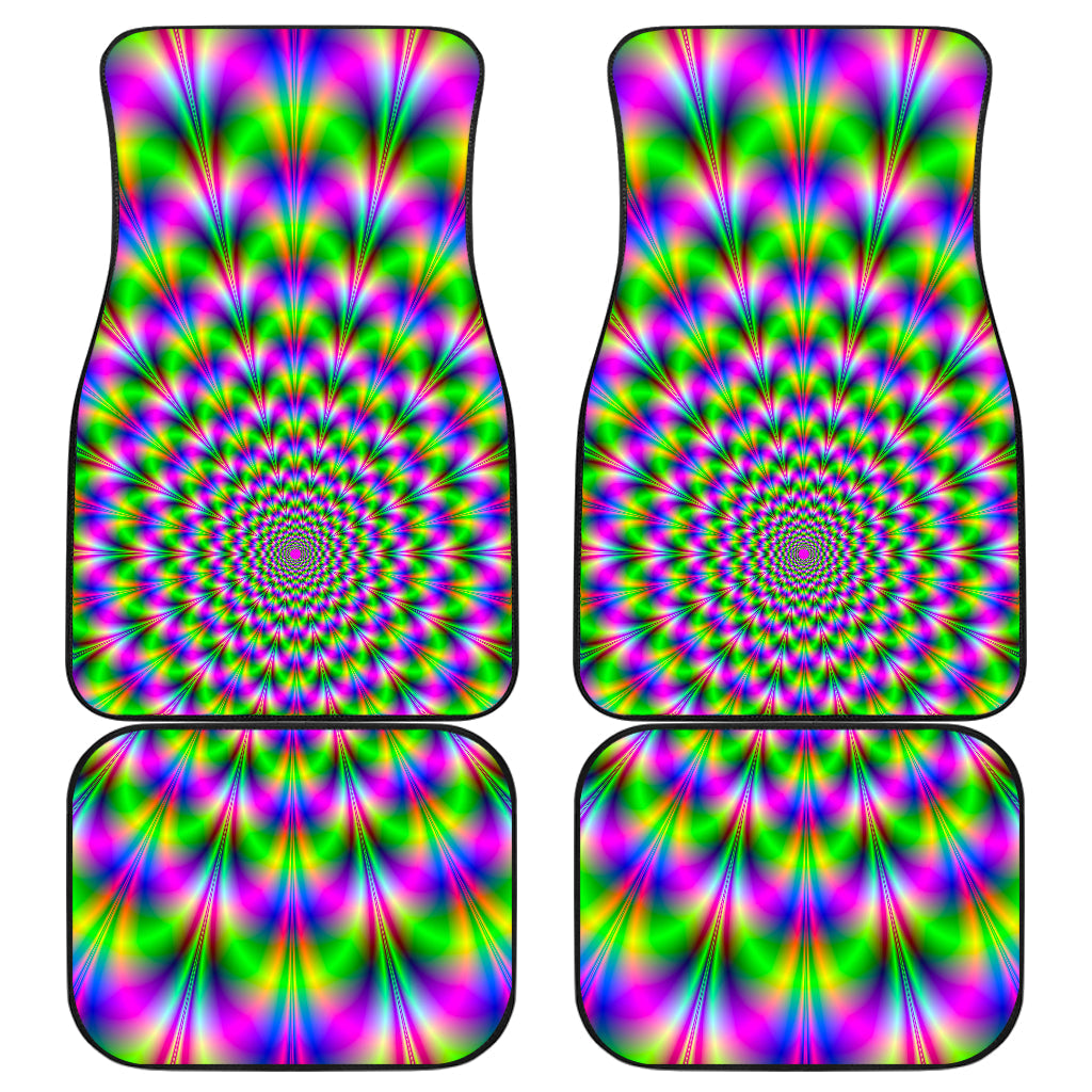 Neon Psychedelic Optical Illusion Front And Back Car Floor Mats, Front Car Mat