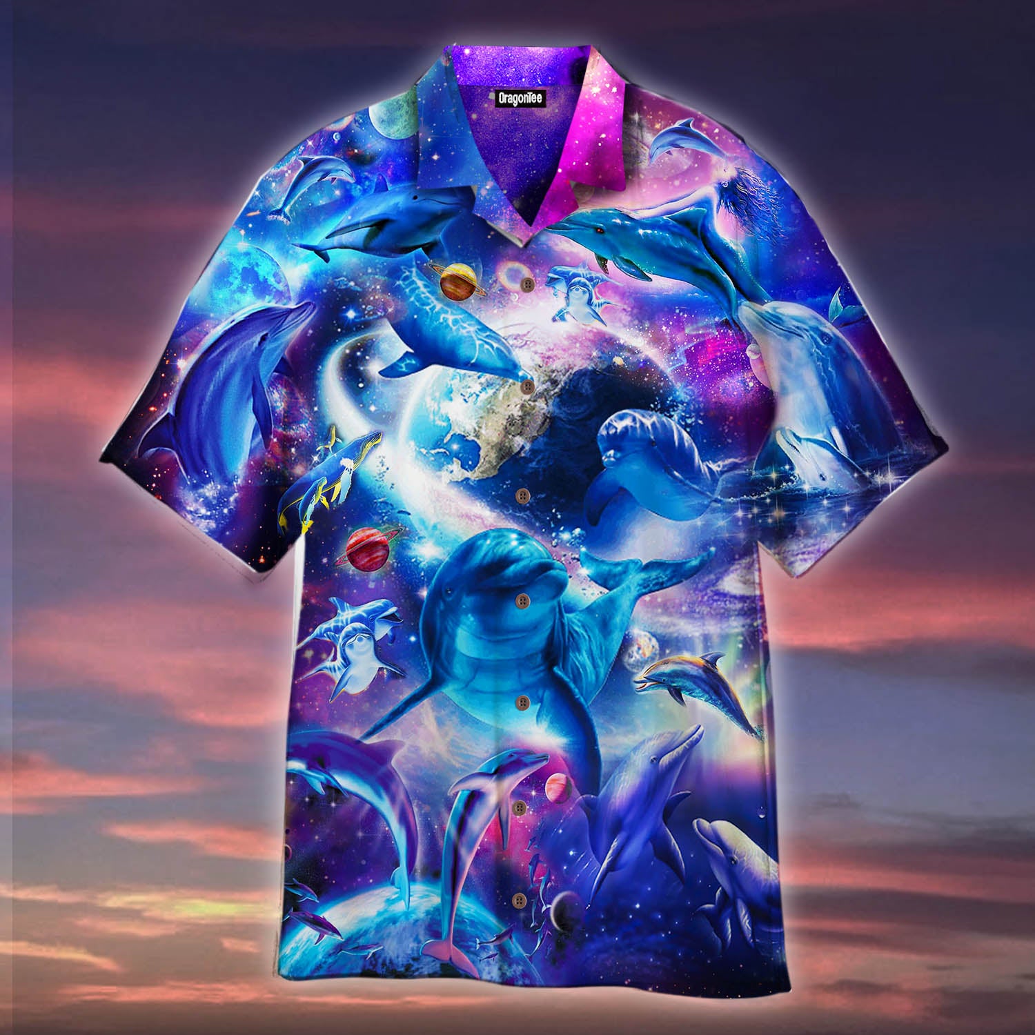 Oragontee Dolphins Jump Into The Galaxy Hawaii Shirt For Men Women Adult Ha88711