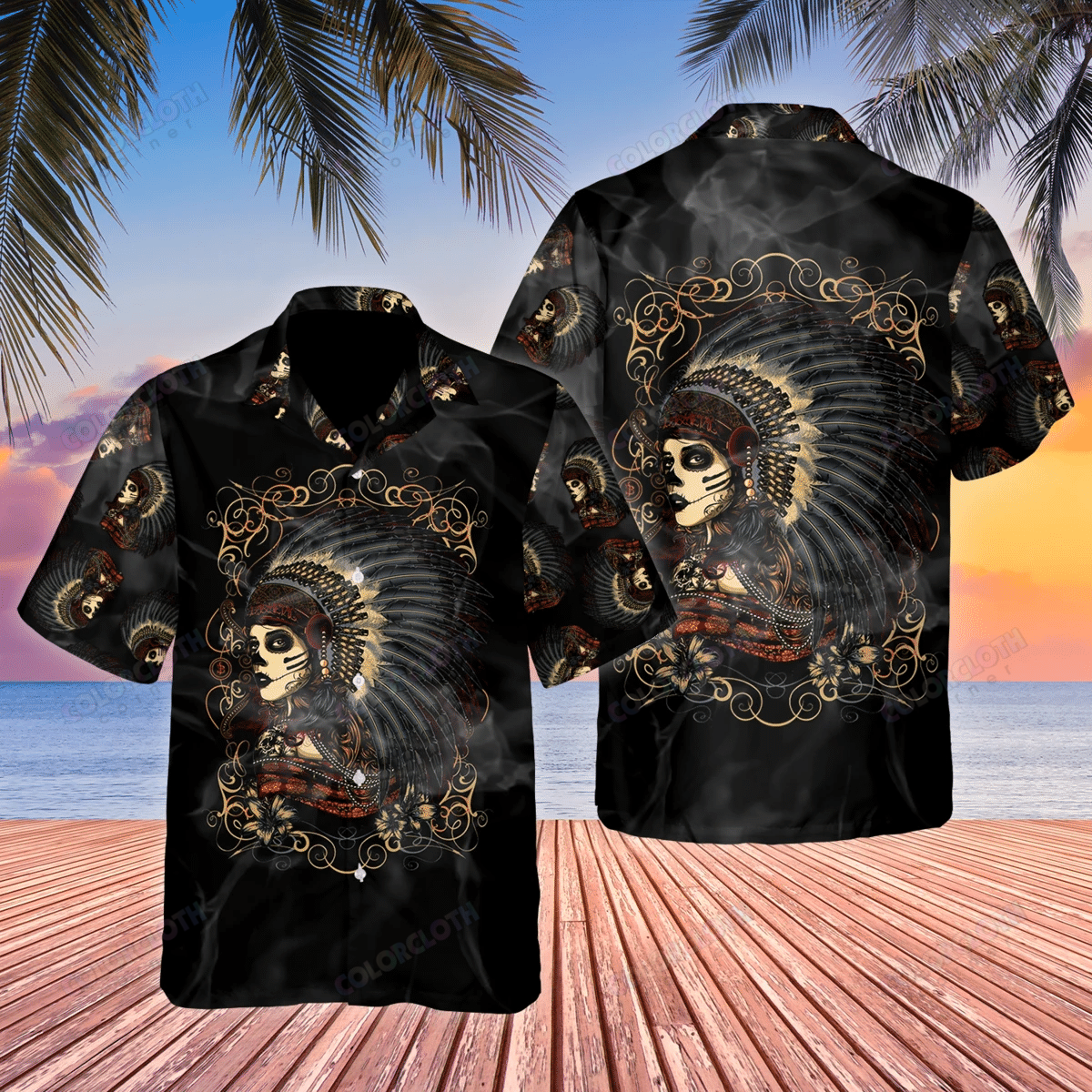 Native Girl Skull Hawaii Shirt For Men Women Adult Ha23835