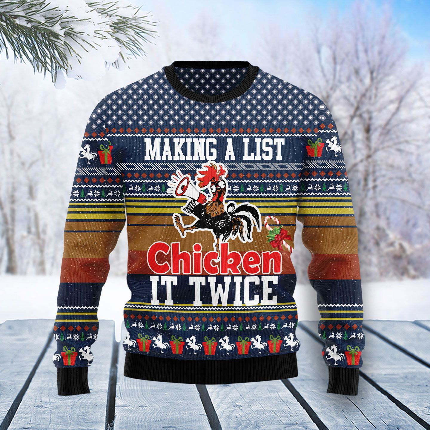 Chicken It Twice Ugly Christmas Sweater | For Men & Women | Adult | Us5870