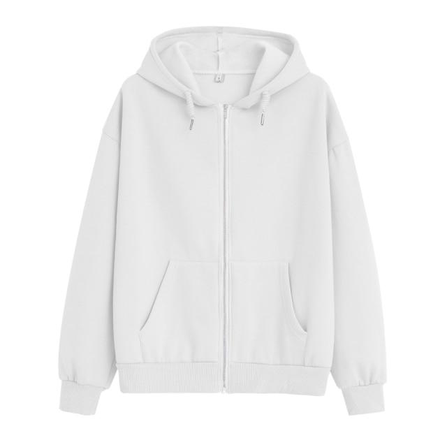 Solid Color Soft Zip-Up Hoodie