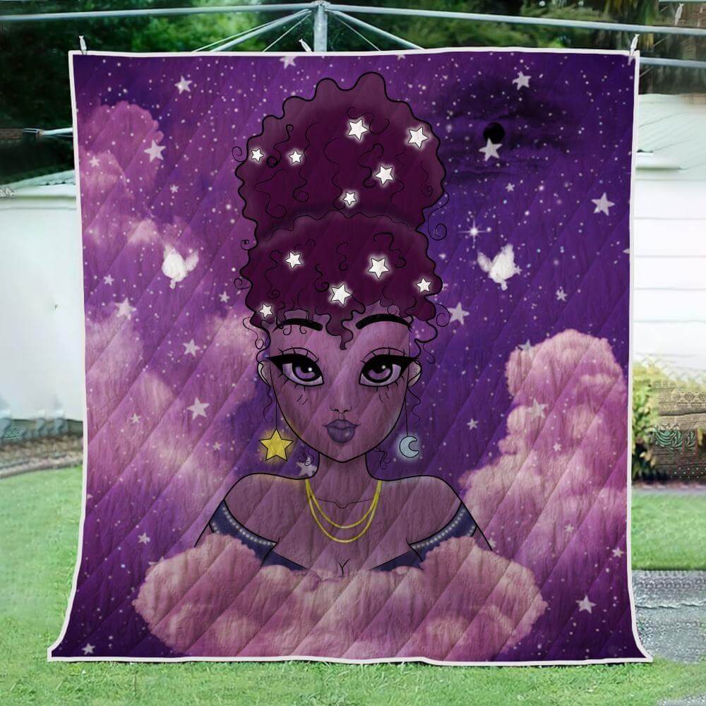 African American Quilt Designs Purple Lovely Moon Star Afro Girl Quilt Beautiful Melanin Afro Girl Afrocentric Themed Gift Idea