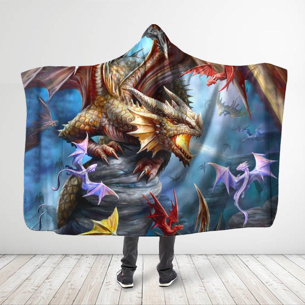 Viticstore™ Ocean Dragon 3D light blue All Over Print Hooded Blanket for Dragon Lovers