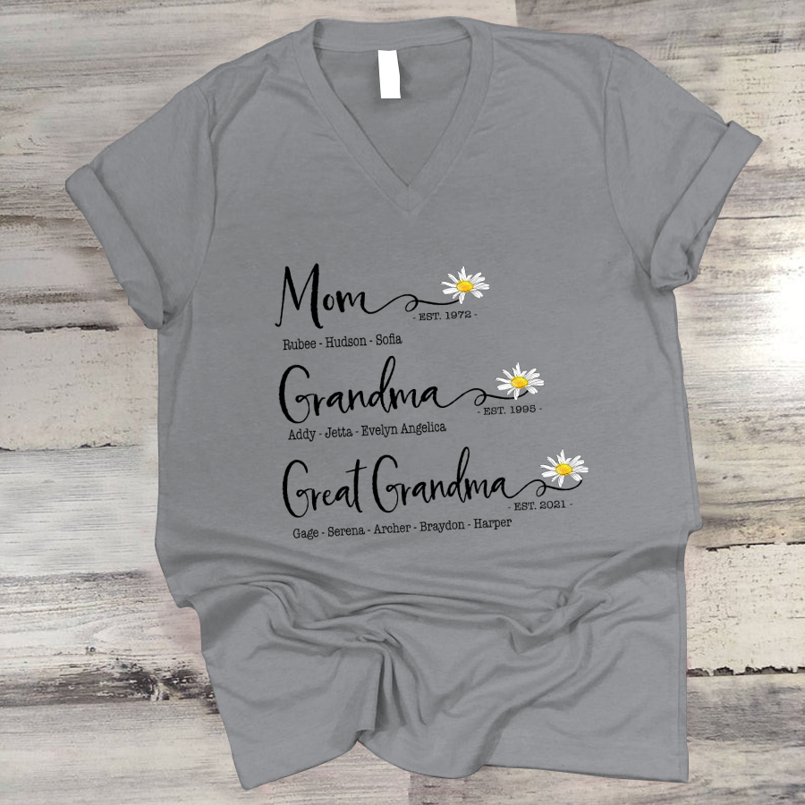 Mom Grandma Great Grandma Flower Custom V-Neck