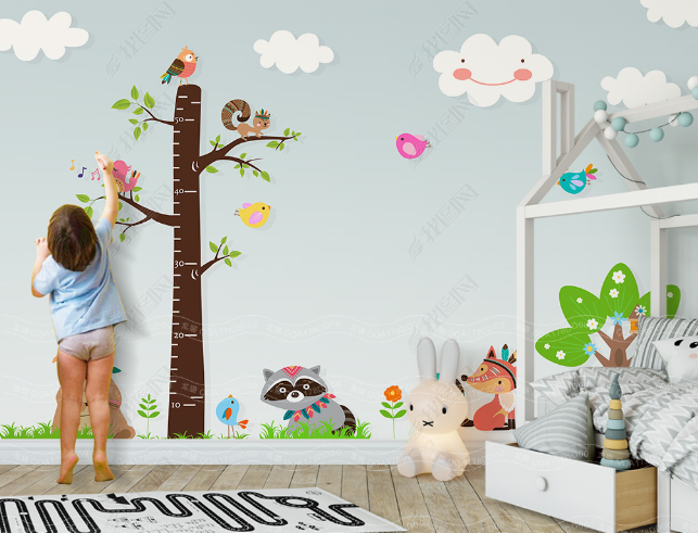 3D Cartoon Cloud Tree Animal Wall Mural Wallpaper Lqh 75