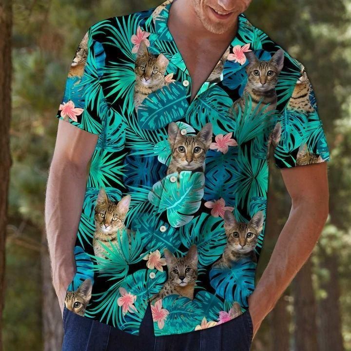 Tropical Cat And Flower Hawaiian Shirt