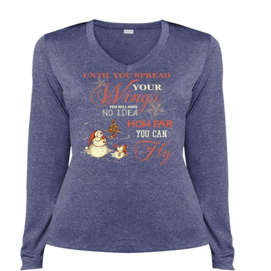 You Can Fly T Shirt, You Spead Your Wings T Shirt, Cool Shirt (Ladies LS Heather V-Neck)