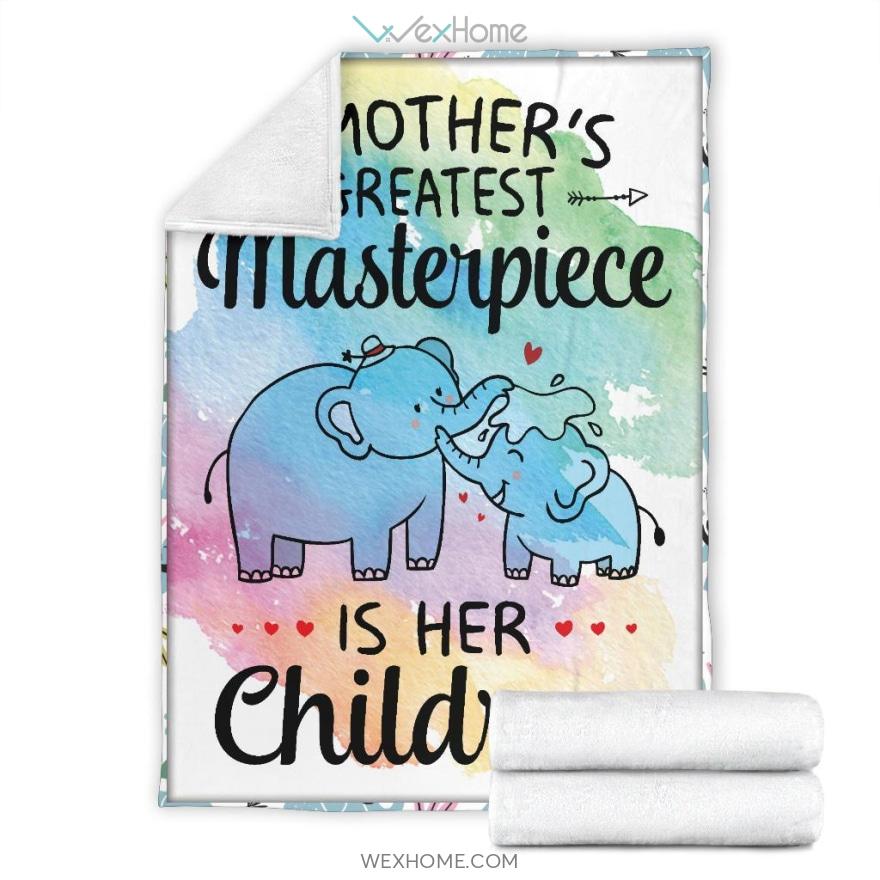 A Mother’S Greatest Masterpiece Is Her Child Cute Elephants Premium Blanket