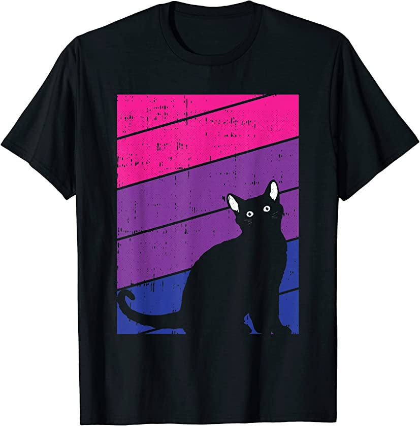 Black Cat Bi-sexual Pride Kitten Lover LGBT-Q Proud Ally Bi T-Shirt