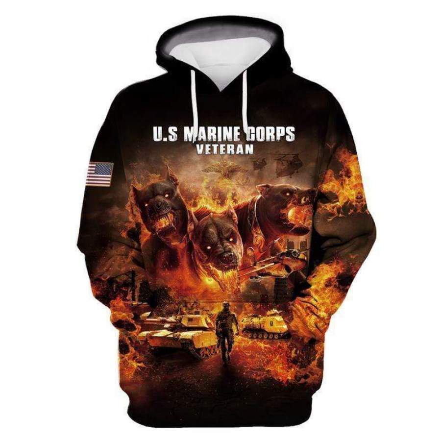 .Soldier Us Army Marine Corps with dog fire Custom Name Hoodie 3D All Over Print #H