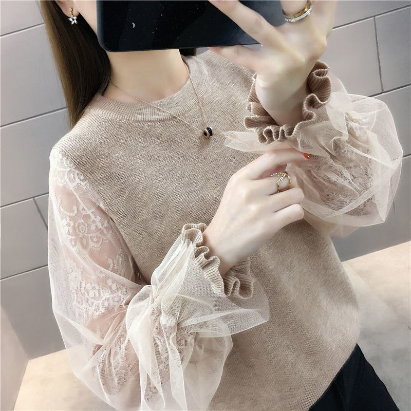 Woman Sweaters Knitted Top Women’s Sweater Loose Outer Wear Autumn Winter Round Neck Yarn Sleeve Coat alx