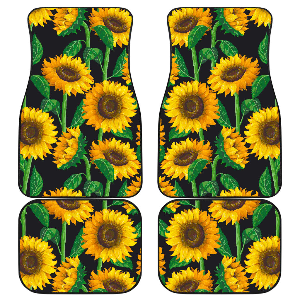 Sunflower Pattern Print Front And Back Car Floor Mats, Front Car Mat