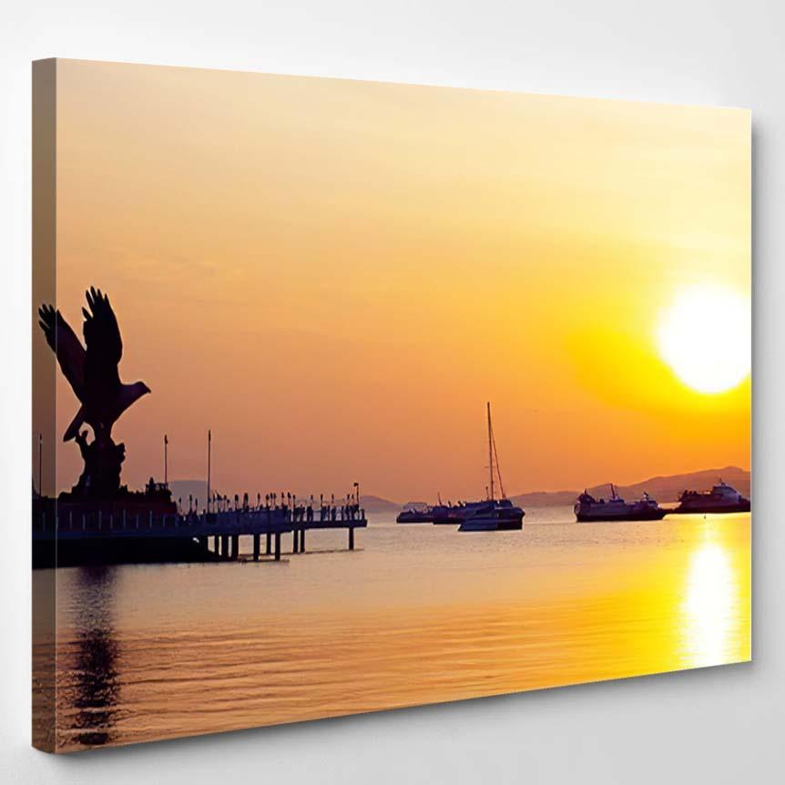 Symbol Langkawi Island Eagle Statue Sunset – Eagle Animals Canvas Print