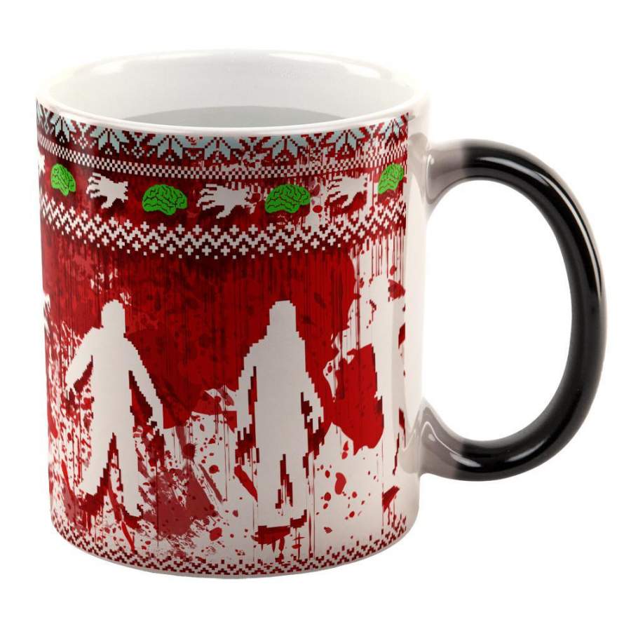 Ugly Christmas Sweater Bloody Zombie Attack Survivor All Over Heat Changing Coffee Mug