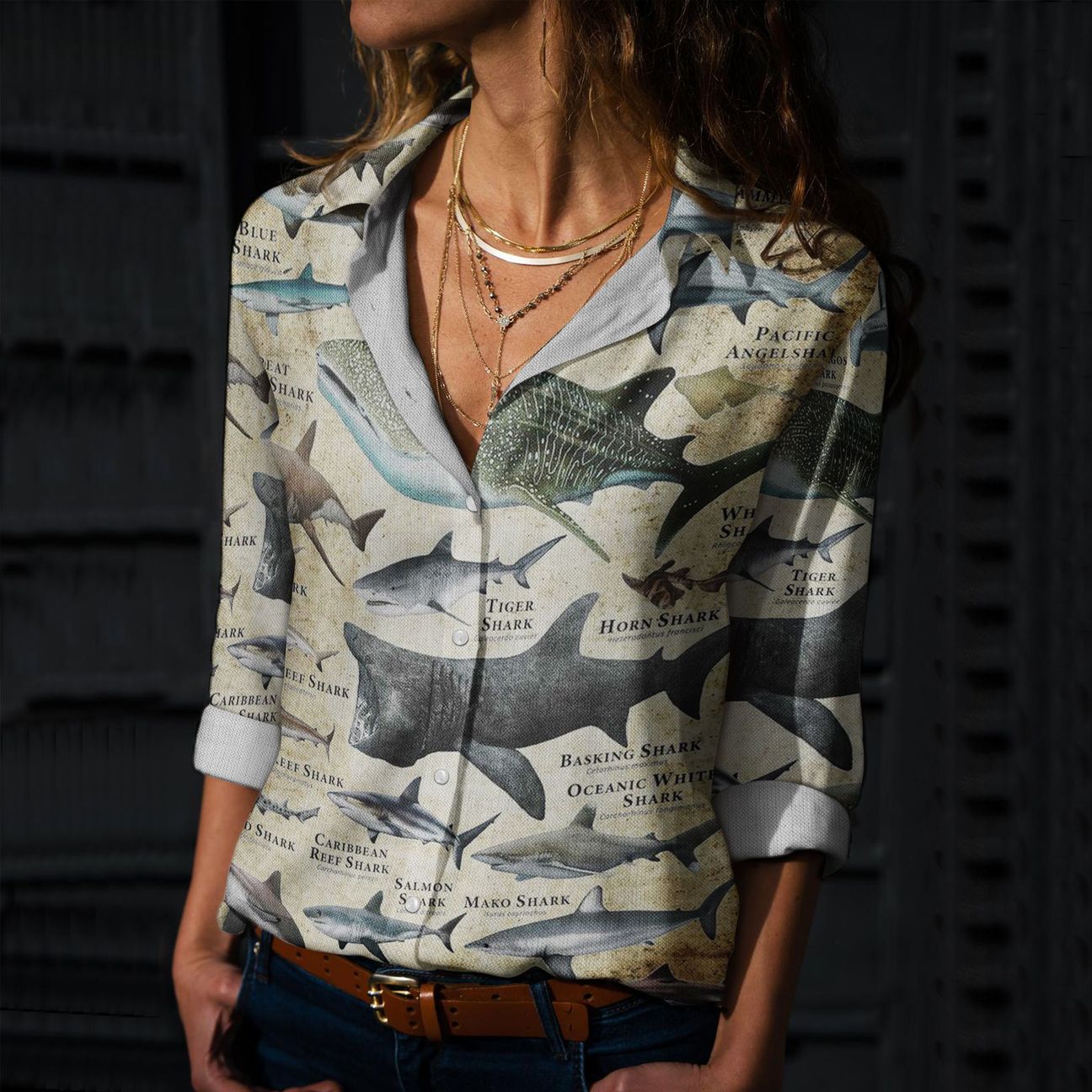 Sharks Of The World – Marine Life Cotton And Linen Casual Shirt For Men and Women, Unisex