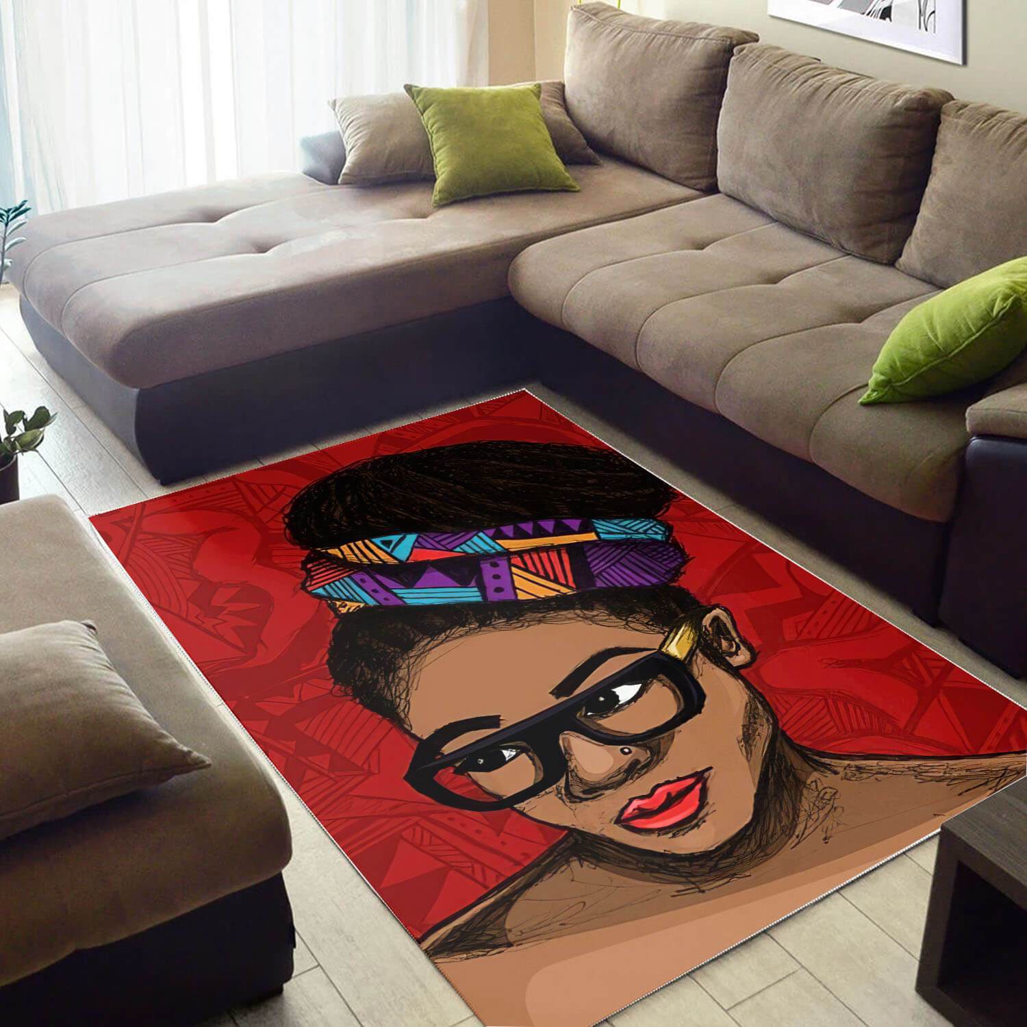 Afrocentric Rugs Beautiful Melanin Afro Girl African Design Floor Rug African Themed Living Room WBG31971