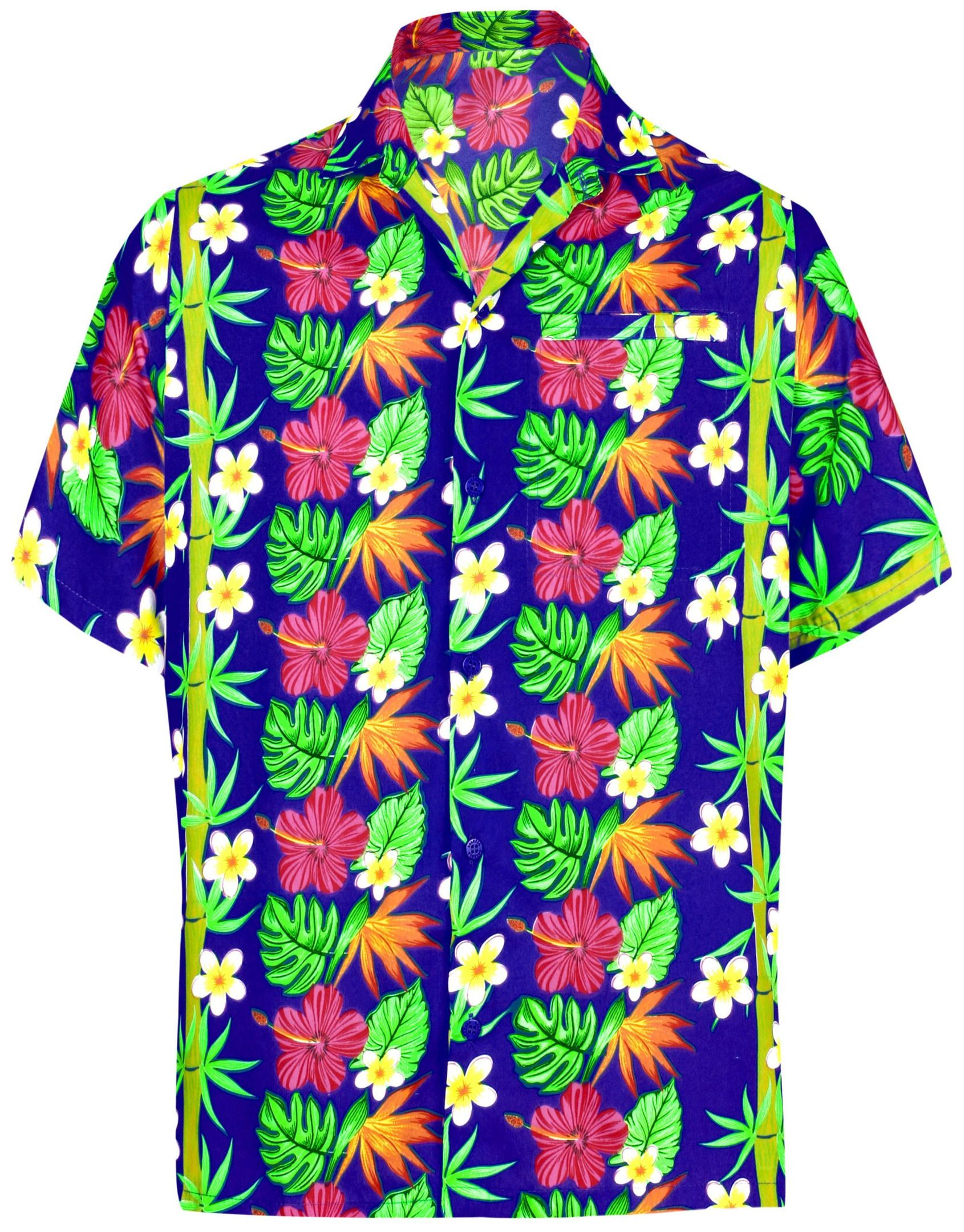 La Leela Men Casual Beach Hawaiian Shirt For Aloha Tropical Beach Front Short Sleeve Front Floral Printed Blue