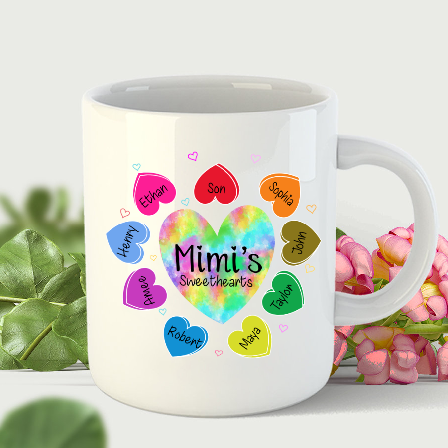 Mimi’S Sweethearts With Grandkids Colorful Hearts Mug