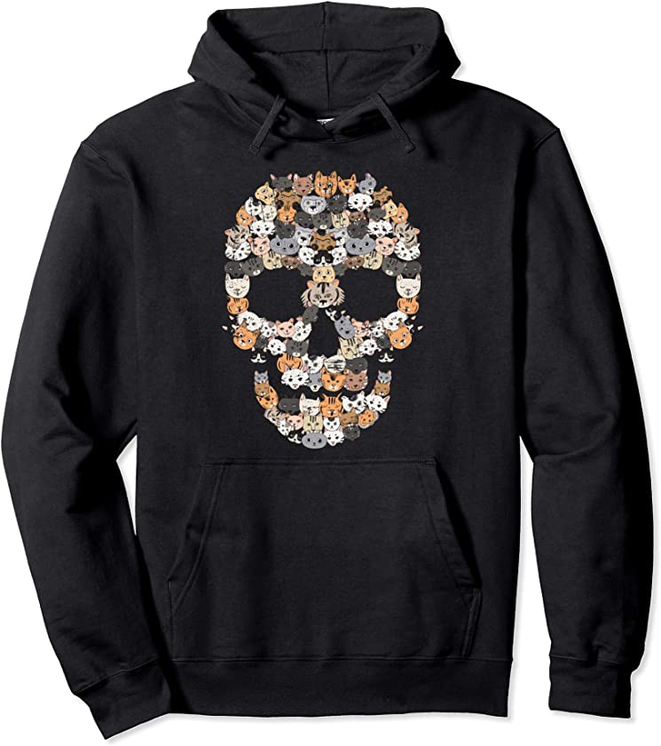 Creepy Kitten Skull – Feline Skeleton – Horror Cat Lover Pullover Hoodie