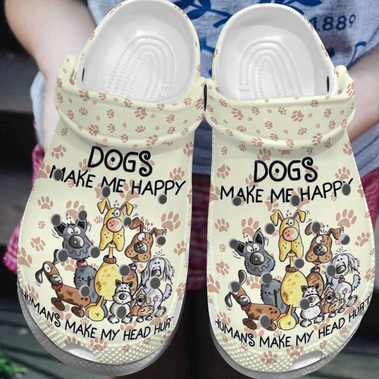 Dog Personalize Clog, Custom Name, Text, Fashion Style For Women, Men, Kid, Print 3D Dog Makes Me Happy