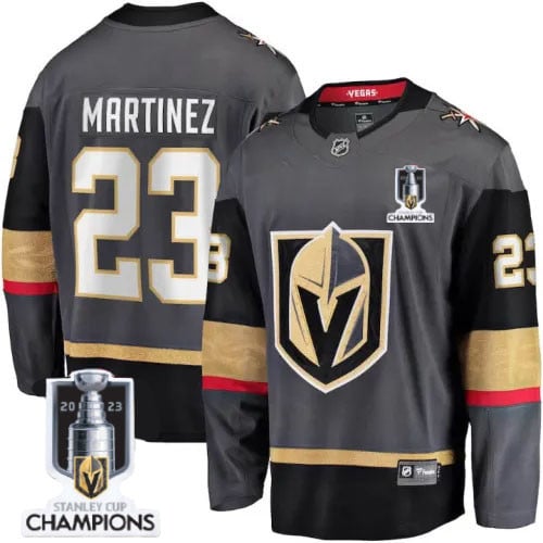 Alec Martinez 23 Vegas Golden Knights 2023 Stanley Cup Champions Patch Alternate Breakaway Jersey – Black