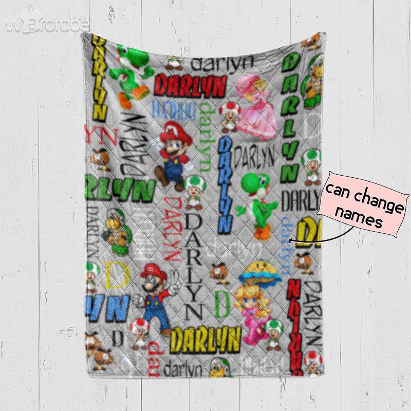 Baby Personalized Custom Name Mario Gamer Blanket – Baby Birthday Gifts – Quilt Blanket