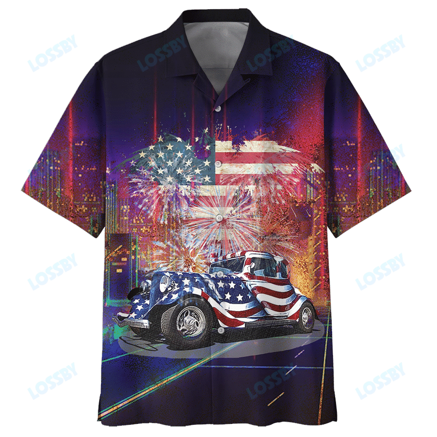 Hot Rod American Flag Hawaiian Shirt Ha41047