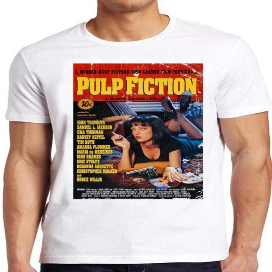 Pulp Fiction T Shirt Movie Poster Tarantino 90s Cult Film Cool Gift Tee Fashion Mens Tshirt Top Tee Clothing