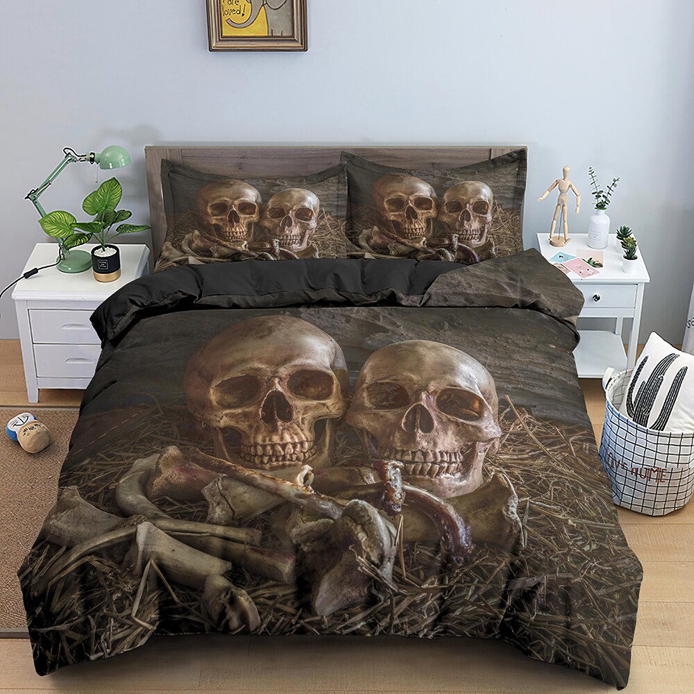 3D Skeleton Bedding Set Queen King Size Skull Pattern Duvet Cover Set With Pillowcase Cover Bedclothes Home Decor