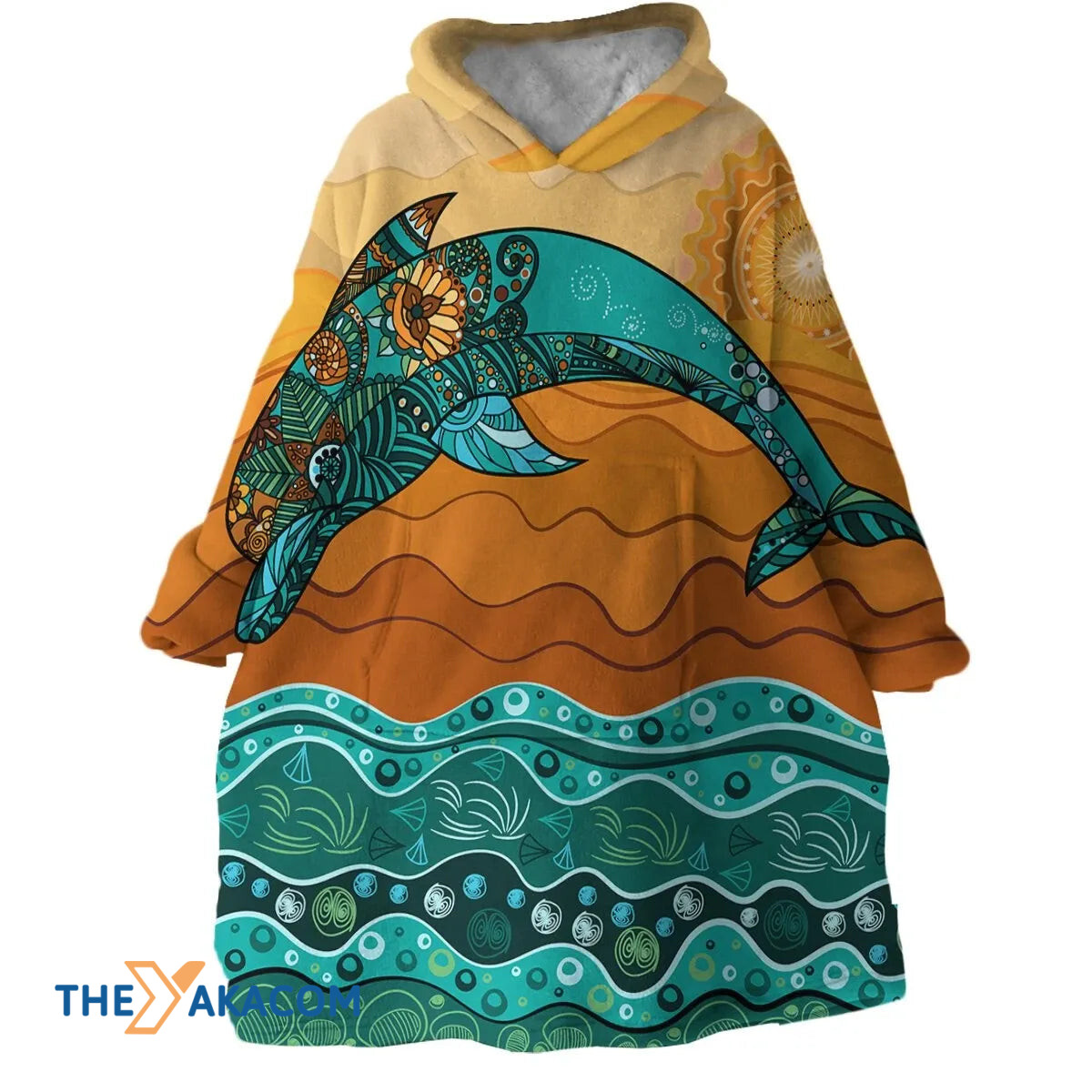 Classical Jumping Dolphin Pattern Design Hoodie Blanket