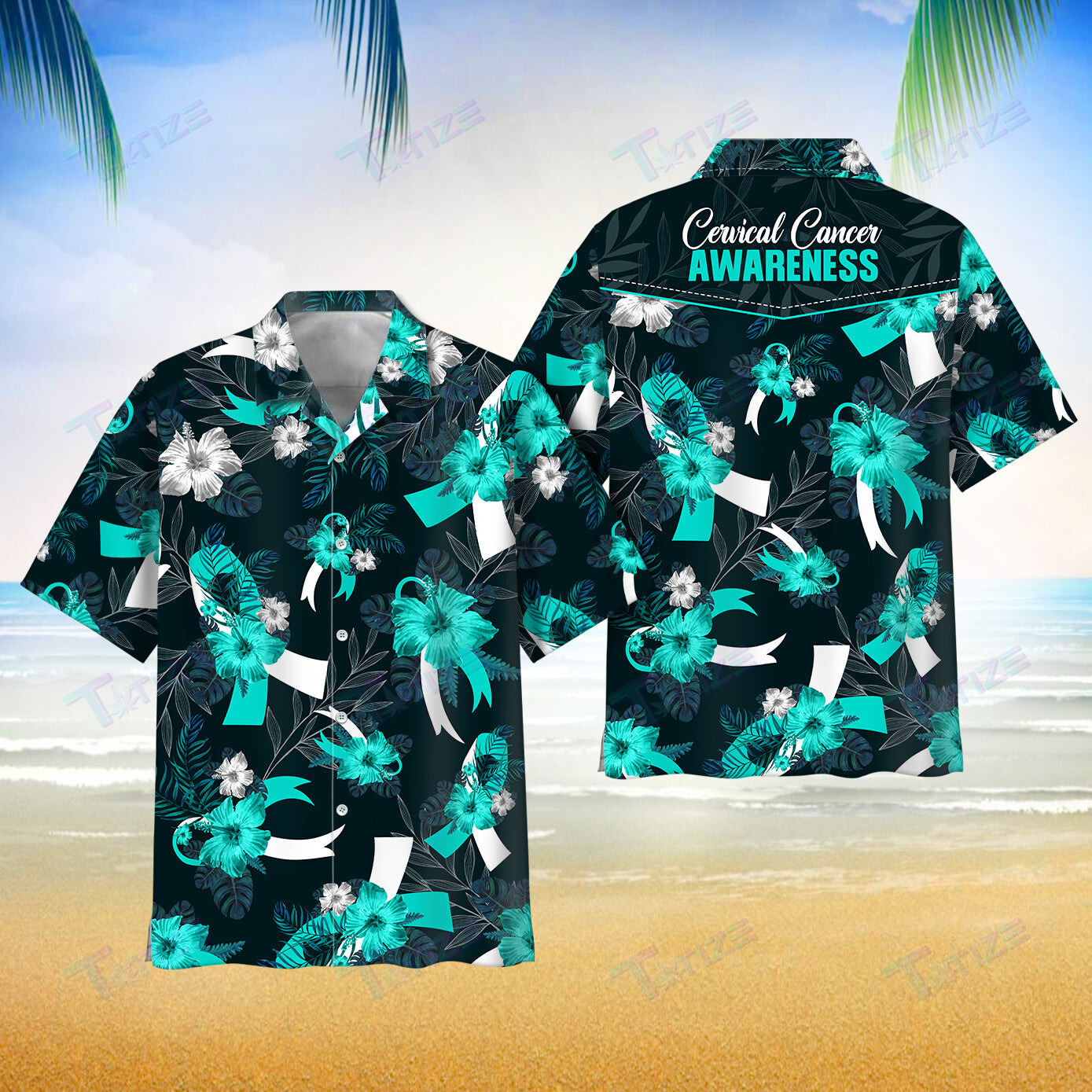 Cervical Cancer Awareness Aloha All Over Printed Hawaii Shirt Size S Ha100153