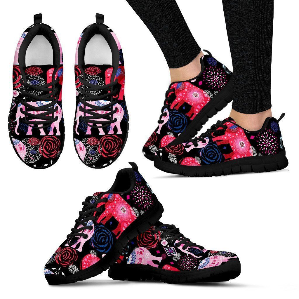 Pink Elephants Rose Flowers Pattern Print Sneakers Shoes