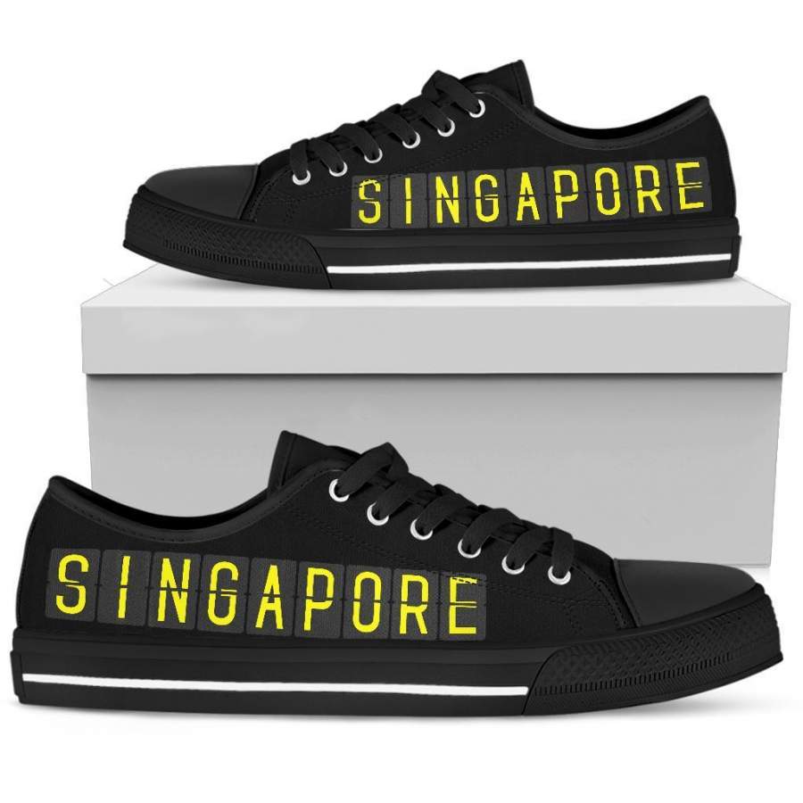 Airport Destinations SINGAPORE (Black) – Low Top Canvas Shoes