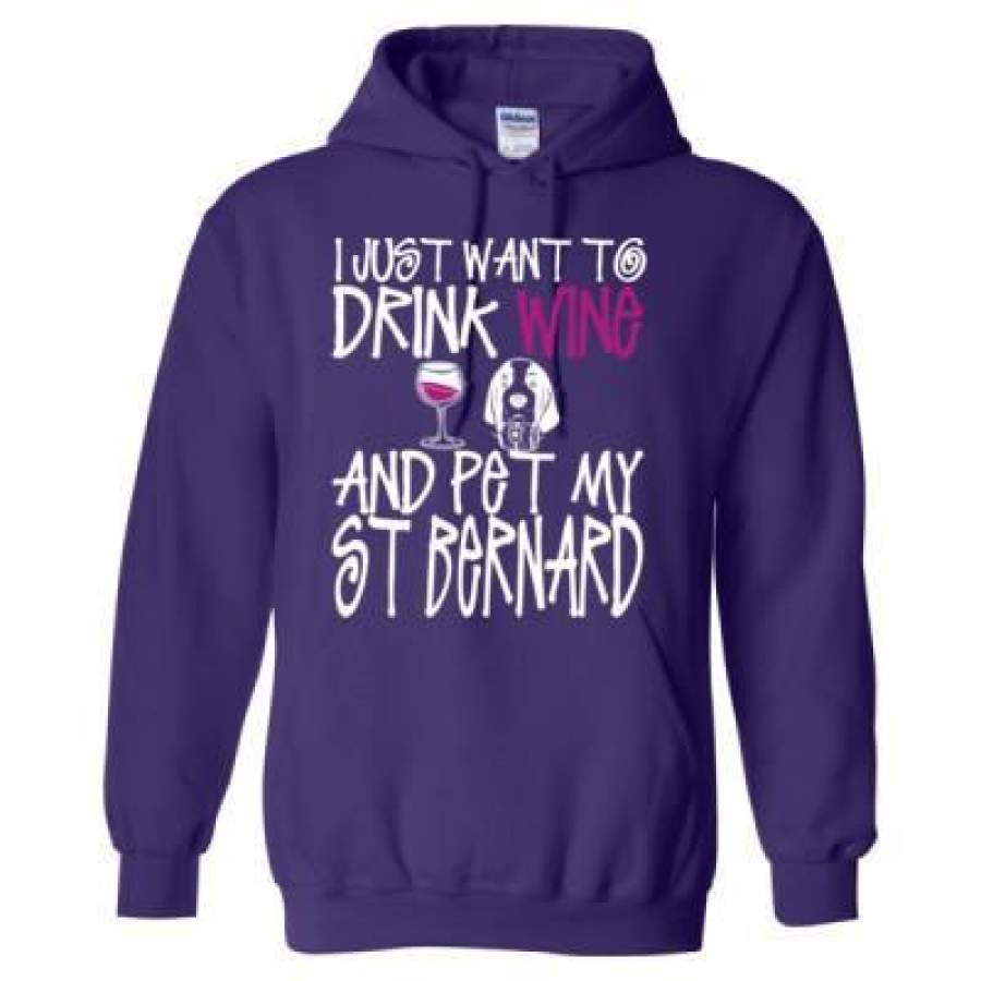 AGR I Just Want To Drink Wine And Pet My St Bernard Dog – Heavy Blend™ Hooded Sweatshirt