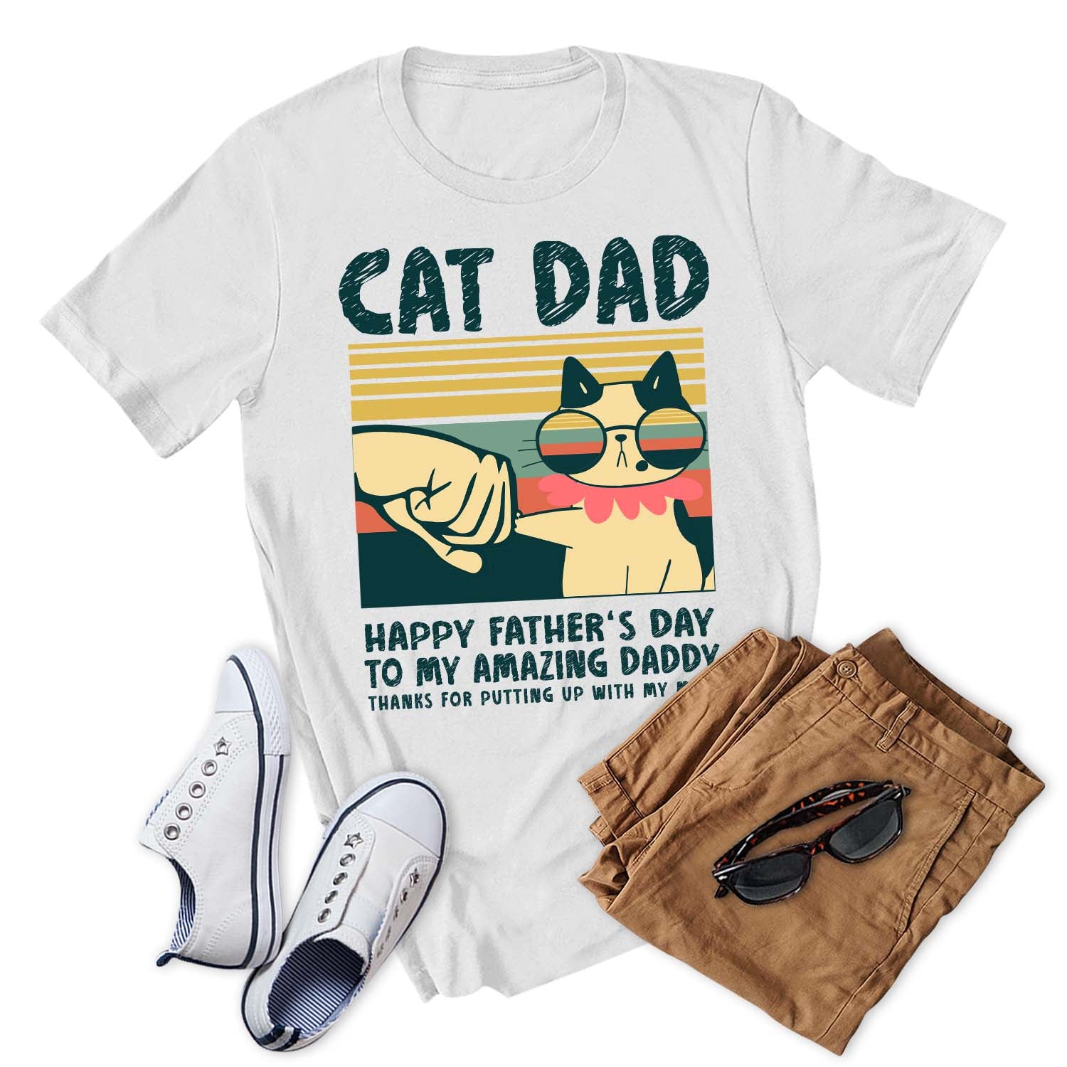 Cat Dad Happy Fathers Day To My Amazing Daddy Vintage Funny Cat Shirt Gift