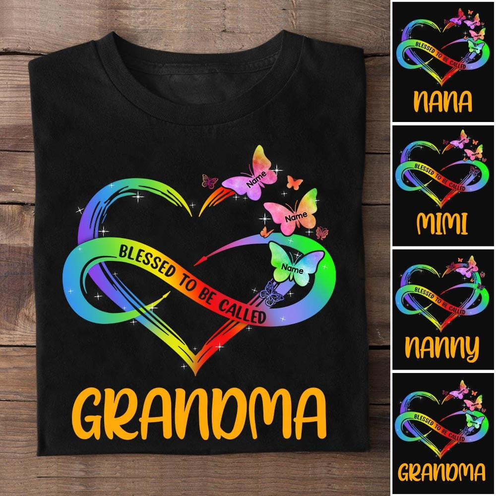 Heart Infinity Funny Grandma Shirt, Blessed To Be Called Mimi Shirt With Grandkids, Colorful Butterflies Nana Shirt