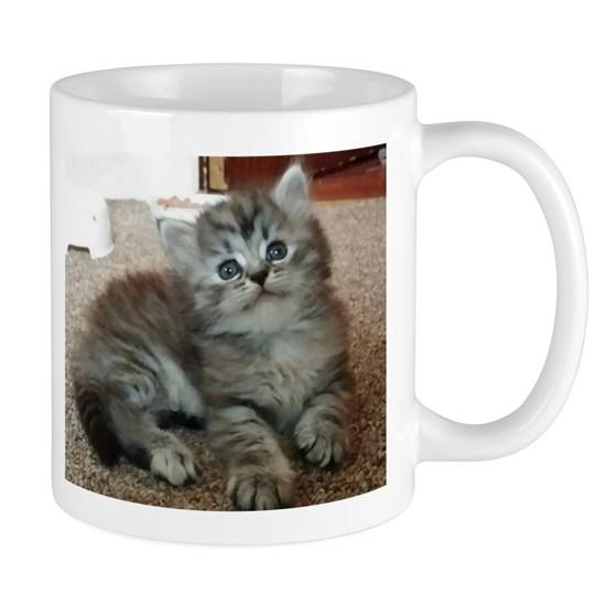 Cute Silver Siberian Kitten On Carpet Mug