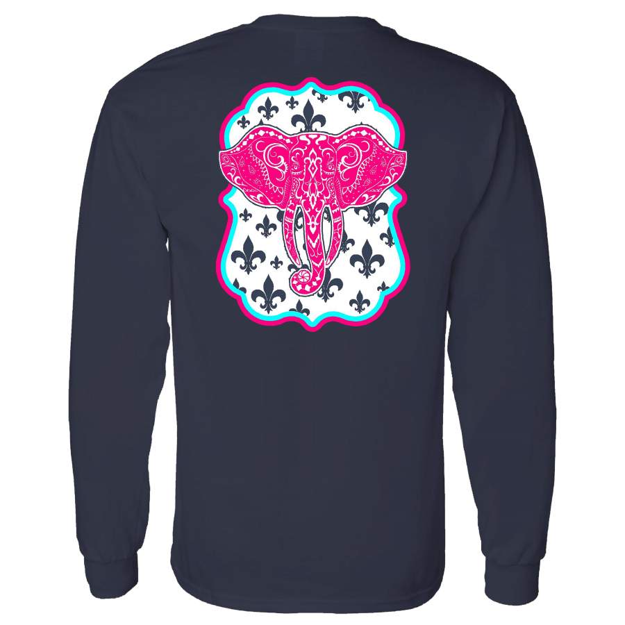 Southern Charm Elephant on a Long Sleeve Navy T Shirt