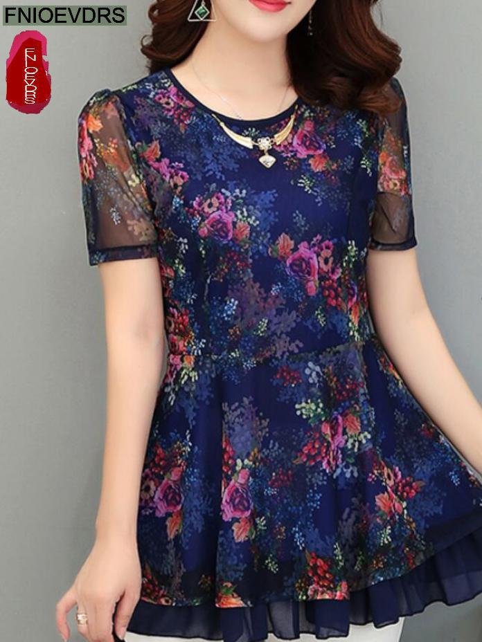 2022 Summer Short Sleeve Loose Lazy Clothes Floral Women Vintage Blouses Long Shirt Female Casual Peplum Tunic Retro Sequin Tops alx