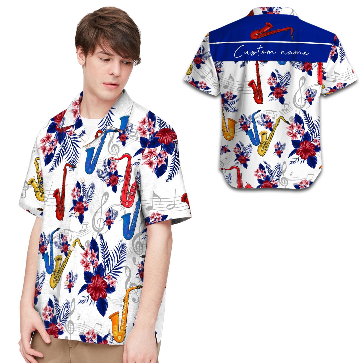 Saxophone Tropical Custom Name Hawaii Shirt For Men Lovers Ha55296