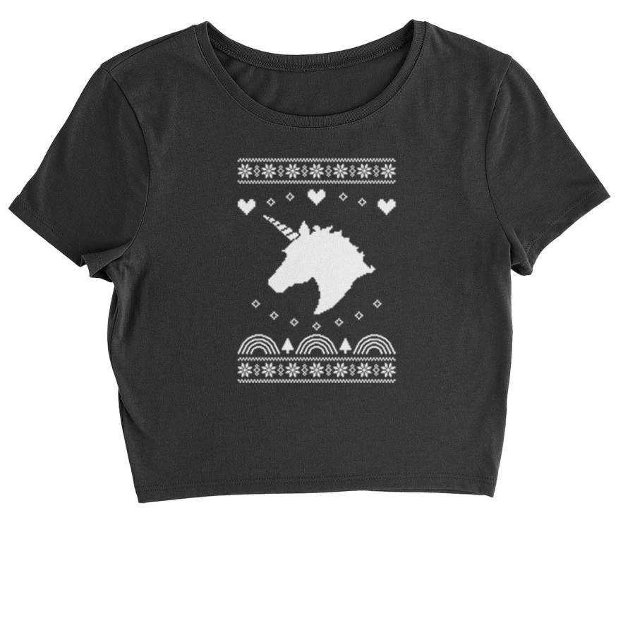 Unicorn Ugly Christmas Cropped T-Shirt