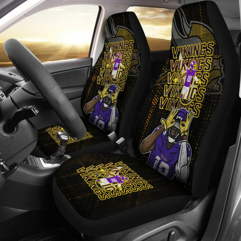 Minnesota Vikings American Football Team  Funny Justin Jefferson 18 Pose Viking Head Underground Car Seat Covers