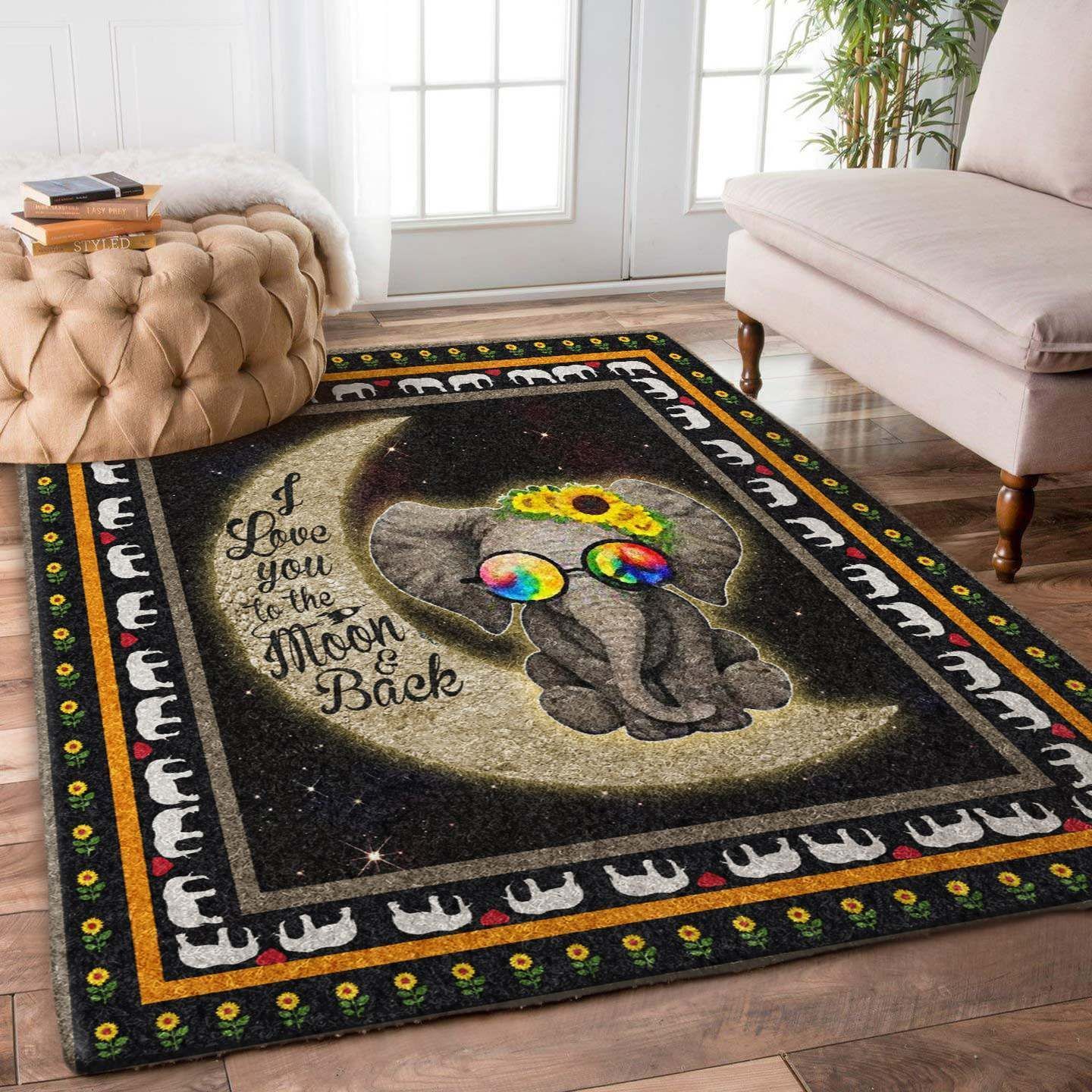 I Love You To The Moon And Back Elephant Bt1410175R Rug Carpet Area Rug For Living Room Bedroom Rug Home Decor