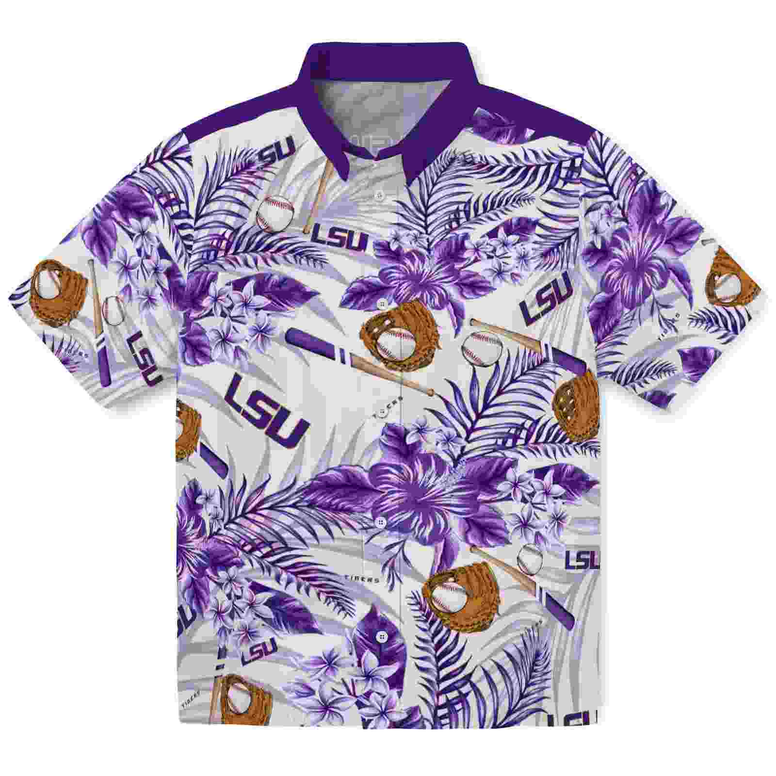 Customized Lsu Tigers Floral Baseball Purple White Hawaiian Shirt