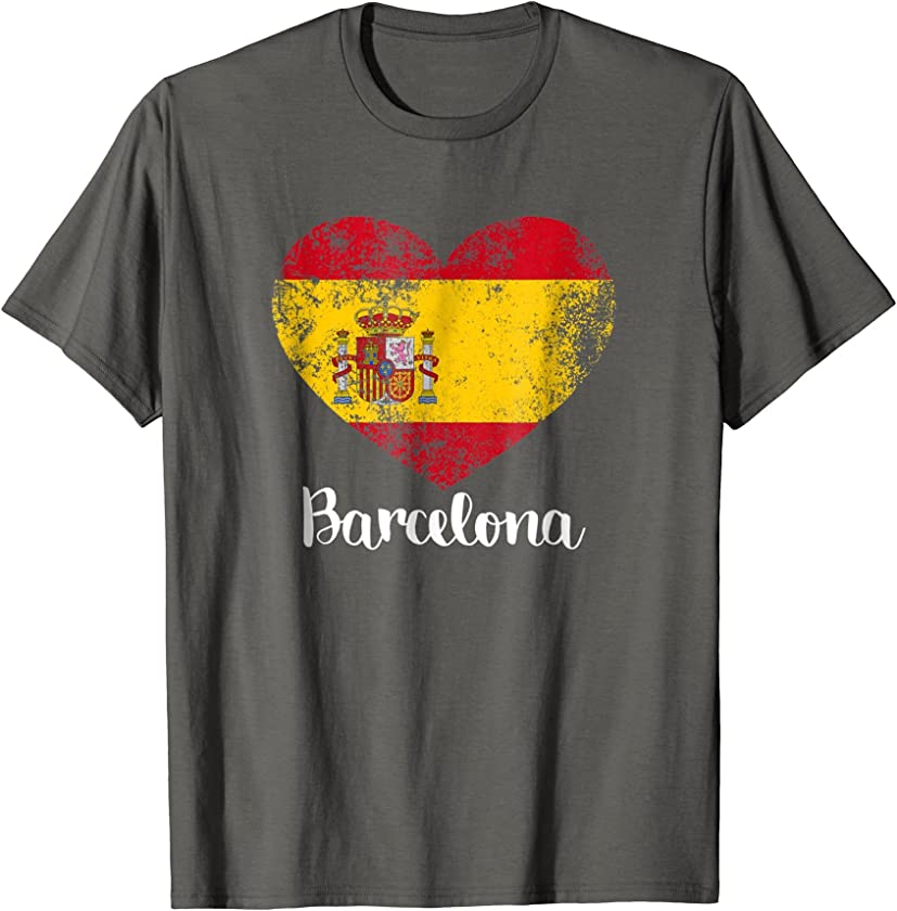 Barcelona Spain Vintage Spanish Flag in Heart T Shirt