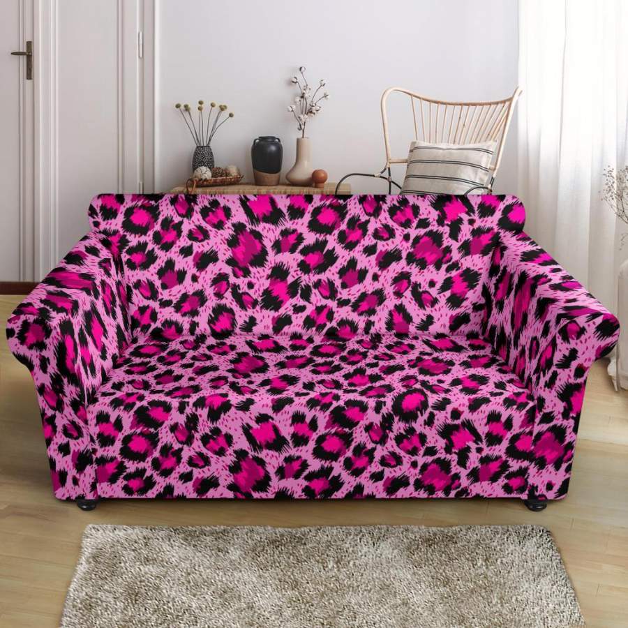 Pink Cheetah Leopard Pattern Print Loveseat Cover