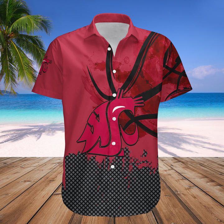 NCCA Washington State Cougars Custom Text Number Red Grunge Pattern Hawaiian Shirt